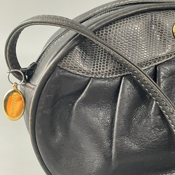 Authentic Vintage Mark Cross Oval Ash-Gray Leather Mini Crossbody Bag/Purse - Picture 2 of 15